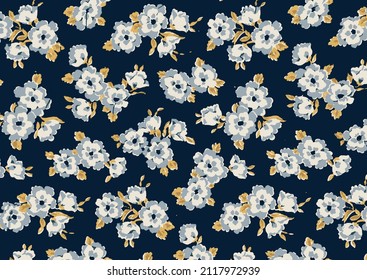 solid monochrome gray small flowers with blue background illustration vector all-over textiles design digital image