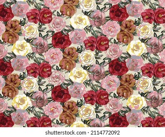 una flor sólida de rosas monocromáticas con ilustración de fondo crema vectorial por todo el diseño abstracto imagen digital para tejidos y papel con motivos impresos