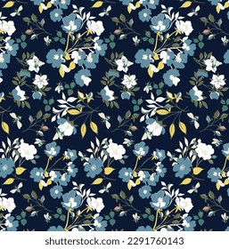 solides Monochrom von abstrakten Vektorblättern und kleiner Blumenmotiv-Anordnung mit grauem Ton, alles in Vektordesign mit mariner Hintergrundgrafik, digitales Bild für Textil- und Geschenkpapier