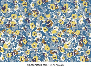 a solid multicolor simple small flower and leaves with blue tones color background vector illustration full all-over textile design digital image