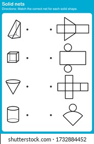 Solid Nets: Match The Correct Net For Each Solid Shape. - Worksheet For Education.