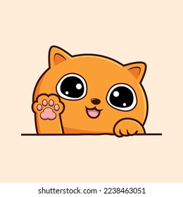 Solid Orange Cat Cartoon - Cute Cat Waving Hand Pawns Vector