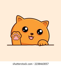 Solid Orange Cat Cartoon - Cute Cat Waving Hand Pawns Vector