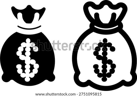 Solid and outline dollar sack icon