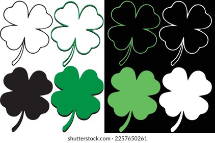 Solid and Outline Four-Leaf Shamrock, Shamrock for Luck, Saint Patrick's Day, St Patricks Svg, St Patricks Day, Clover , Shamrock 