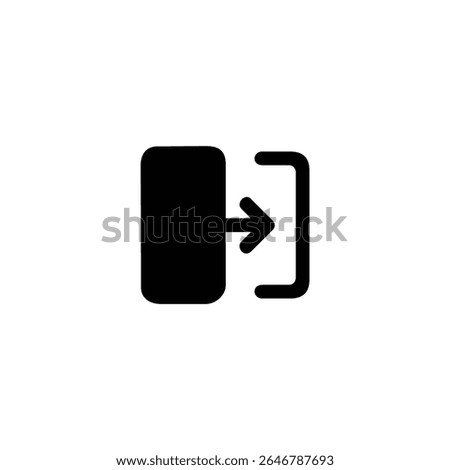 A solid and outline frame with a right arrow, symbolizing a slide-out or push-right transition effect. Isolated on white.