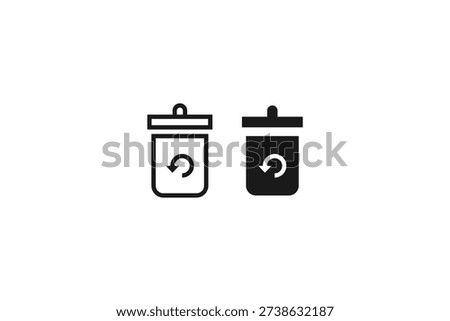 solid and outline icon of trash restoration recycle bin