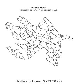 A solid outline map of Azerbaijan displaying its political subdivisions and regions. The map provides clear delineation of various areas, suitable for educational purposes.