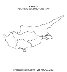 A solid outline map displays the political division of Cyprus. The design emphasizes the islands geographical shape and distinct regions, providing a clear view of its territory.