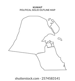 The solid outline map highlights the political boundaries of Kuwait, providing a clear representation of the countrys geographical layout and key features for educational purposes.