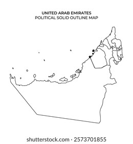 A solid outline map of the United Arab Emirates, highlighting its political boundaries. The map is devoid of color and detail, focusing on the geographic shape of the country.