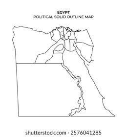 Solid outline representation of Egypt highlights its geographic regions and political boundaries. The map serves educational purposes and geographical clarity for viewers.