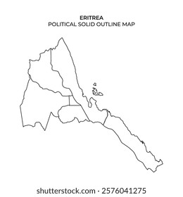 Solid outline representation of Eritrea depicting its political boundaries. The map highlights various regions of the country in a clear and simplified manner.