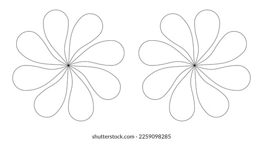 Feste Umrisse von zwei Blumen mit acht Petalen in verschiedene Richtungen Vektorgrafik