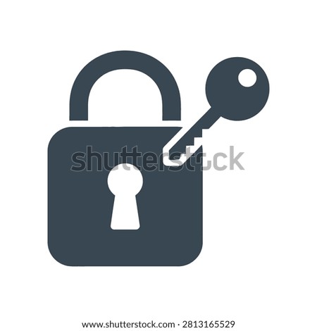 Solid padlock and key security icon with security protection password cybersecurity encryption business technology