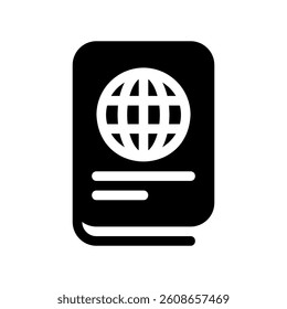 Solid passport icon with globe symbol representing international identity document