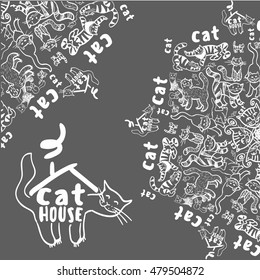 the solid pattern of the cats, called the cat house, a cat, cartoon illustration