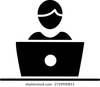 Solid person working on laptop computer at desk