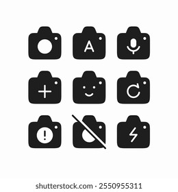 solid photo camera modes set icon sign vector