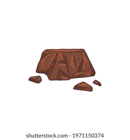 Solid piece of unformed chocolate hand drawn engraving vector illustration isolated on a white background. Chunk of natural dark chocolate made of cocoa beans.