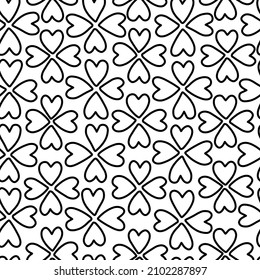 Huella sólida de corazones contornos. Baldosas portuguesas o italianas. Patrón para las vacaciones de los amantes. Huella de corazón blanco y negro 