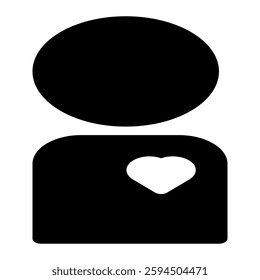 Solid profile icon with a heart symbol on the chest, representing care, love, and connection. Ideal for user identity, relationships, and support themes.
