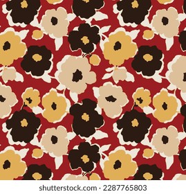 solid quad-color of simple cartoon flower with medium color, all over vector design with red background illustration digital image for textile printing factory