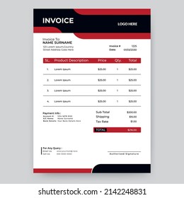 Solid red business invoice vector design template