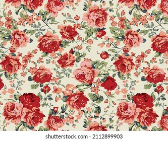 a solid red roses flowers with small flowers illustration abstract vector all over design digital image for textiles and paper print motifs