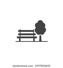A Solid Representation of a Park Bench With a Tree