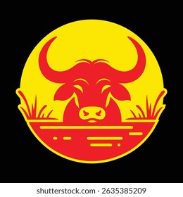 Design de logotipo sólido redondo com uma cabeça de búfalo vetor