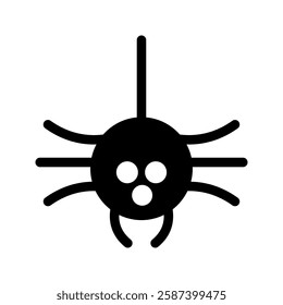 Solid, round spider icon with a bold design, symbolizing mystery, stealth, and nature. Often linked to webs, darkness, and Halloween themes.