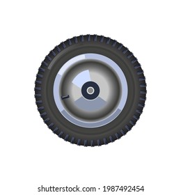 Solid rubber tire garden cart wheel. Vector illustration isolated on white background