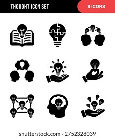 Solid Silhouette Creative Idea Thought Process Symbol Icon Set