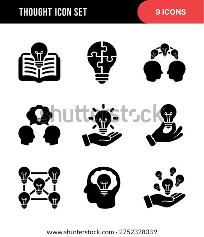 Solid Silhouette Creative Idea Thought Process Symbol Icon Set