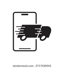 Silueta sólida del camión de la entrega en la pantalla del smartphone