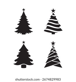 Conjunto de iconos de silueta sólida de árboles de Navidad