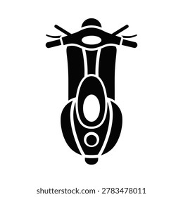 Solid silhouette icon of a vintage motor scooter with motorcycle, transportation