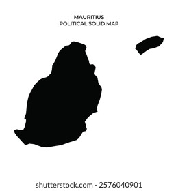 The solid silhouette of Mauritius showcases its political boundaries, emphasizing the islands unique shape and geographical features. Ideal for educational purposes or geographical analysis.