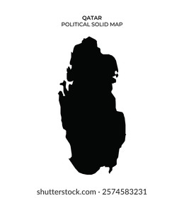 A solid silhouette of Qatar illustrating the countrys geographical outline. The map shows the distinct contours and political boundaries of the region.