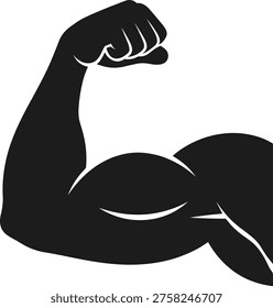 Solid silhouette vector bicep muscle, strong arm flex icon, fitness bodybuilding symbol, powerful man power illustration, gym workout health training, athletic strength
