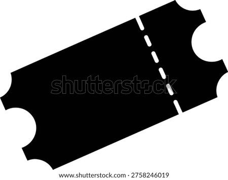 Solid silhouette vector of black movie ticket icon, isolated cinema coupon symbol, entertainment pass graphic, admission stub for event