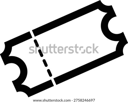 Solid silhouette vector blank movie ticket icon, admission pass for cinema and theater events, entertainment coupon illustration, isolated.