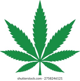 Solid silhouette vector green cannabis leaf, marijuana plant icon, medicinal hemp herb symbol, organic botanical ganja illustration, natural drug legal medical, weed leaf