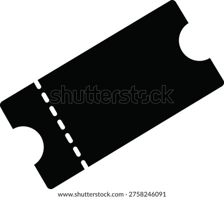 Solid silhouette vector icon of movie ticket for cinema, theater, concert, travel, event, admission, coupon, show, entry, entertainment.