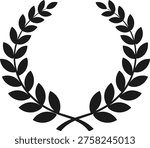 Solid silhouette vector of laurel wreath for award, victory, success, honor and achievement symbol in classic trophy design style, isolated on white background.