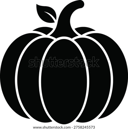 Solid silhouette vector of ripe pumpkin with leaf, autumn vegetable icon, harvest symbol, isolated seasonal food graphic for design, orange gourd.