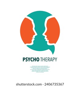 Solid silhouettes of man and woman heads with speach bubble circle and sample text. Different thoughts and words. Understanding between male and female persons
