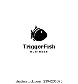 solid simple black-in-white fish shape seafood business logo design