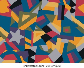 a solid simple geometrical shape and star motif with multicolor tones illustration vector full all over textile design digital image can be used for wrapping paper and carpet